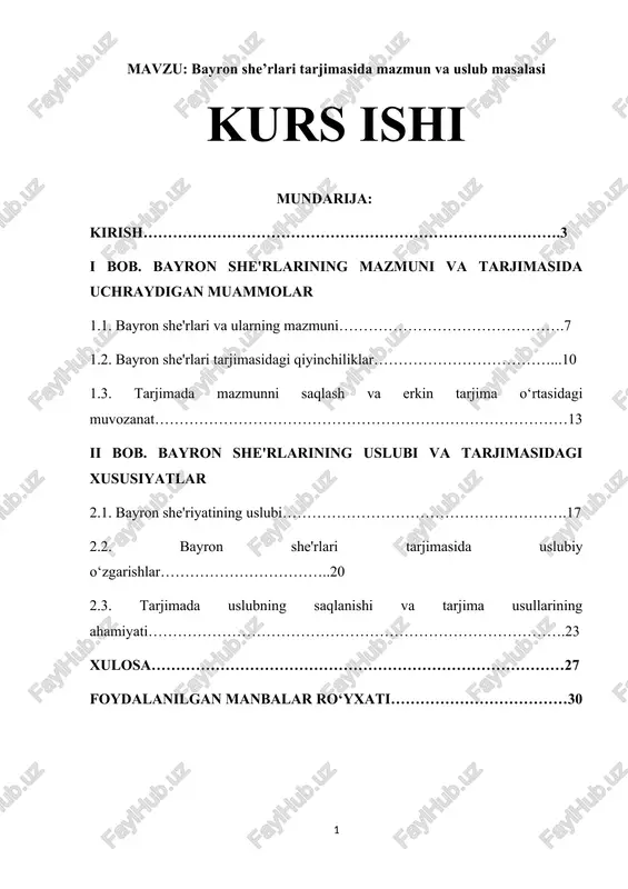 bayron she’rlari tarjimasida mazmun va uslub masalasi — DOCX