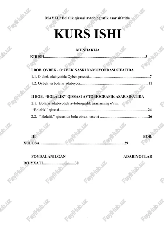 bolalik qissasi avtobiografik asar sifatida — DOCX