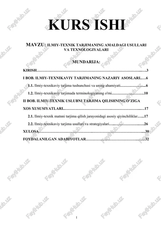 ilmiy-texnik tarjimaning amaldagi usullari va texnologiyalari — DOCX