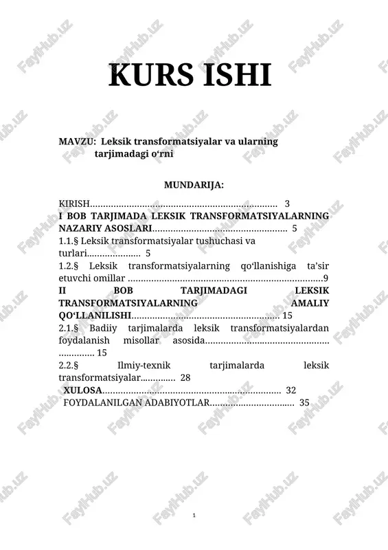leksik transformatsiyalar va ularning tarjimadagi o‘rni — DOCX