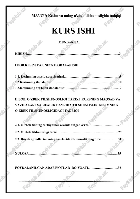 kesim va uning o'zbek tilshunosligida tadqiqi — DOC