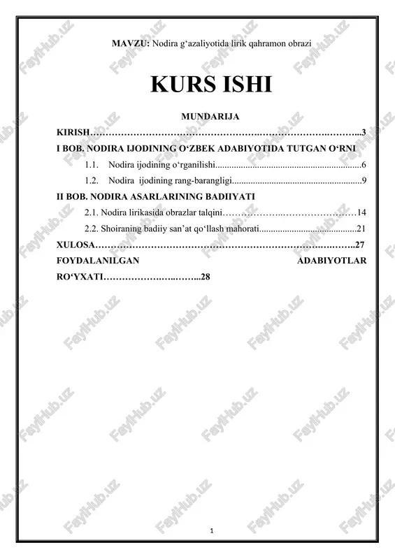 nodira g‘azaliyotida lirik qahramon obrazi — DOCX