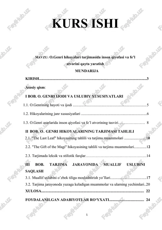 o.genri hikoyalari tarjimasi — DOCX