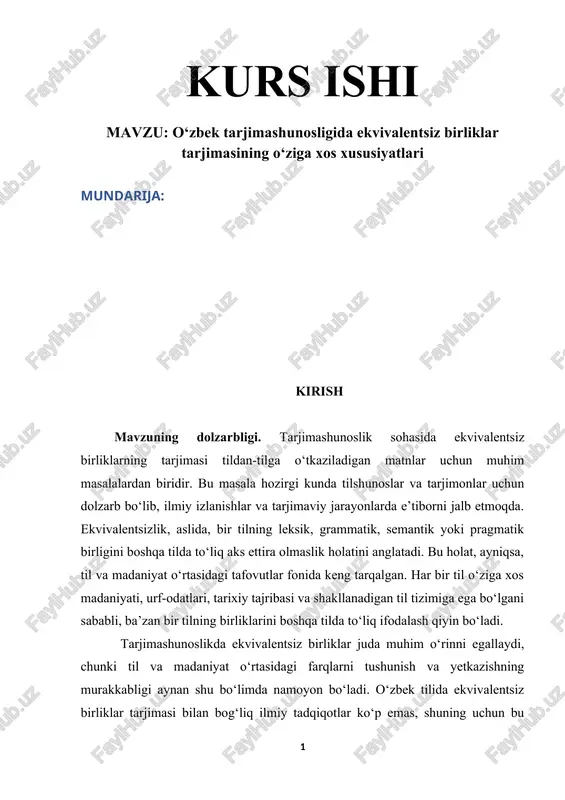 ekvivalentsiz birliklar tarjimasi — DOCX