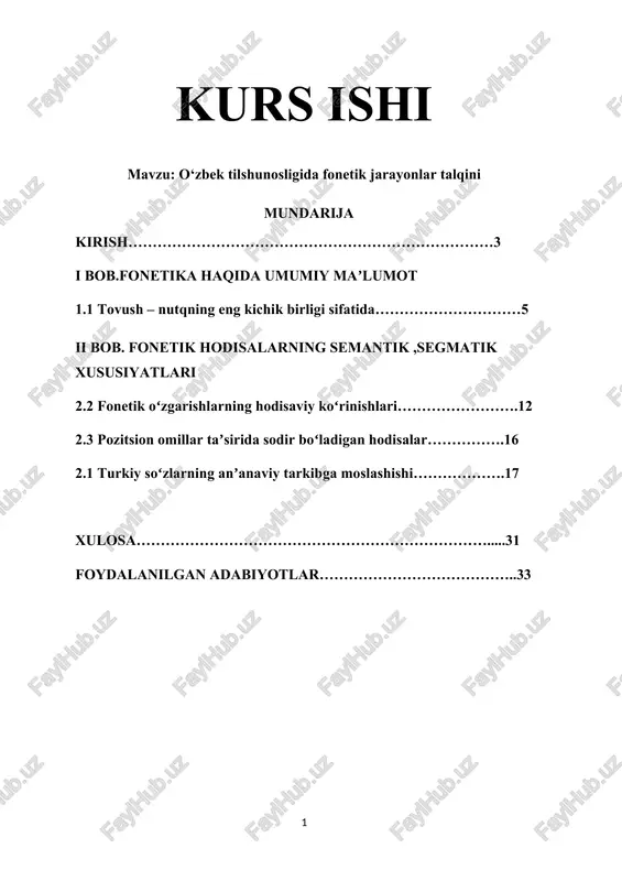 o‘zbek tilshunosligida fonetik jarayonlar talqini — DOCX
