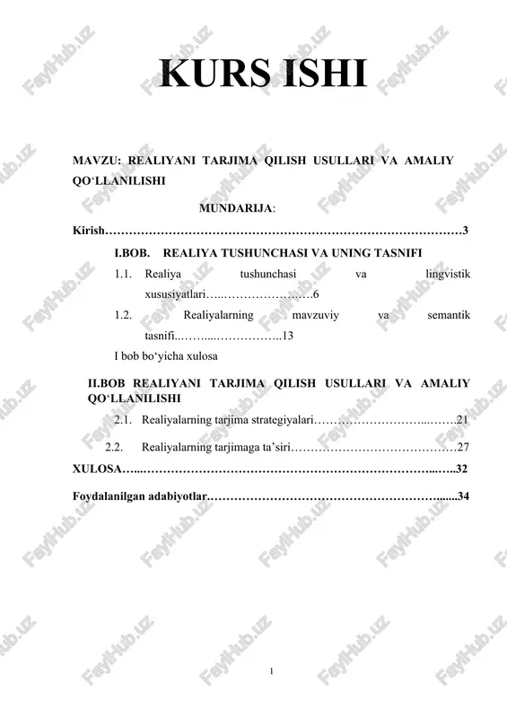 realiyani tarjima qilish usullari va amaliy qo‘llanilishi — DOCX