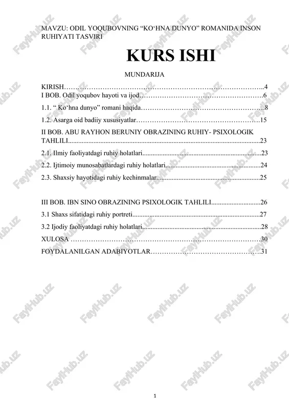 odil yoqubovning “ko‘hna dunyo” romani — DOCX