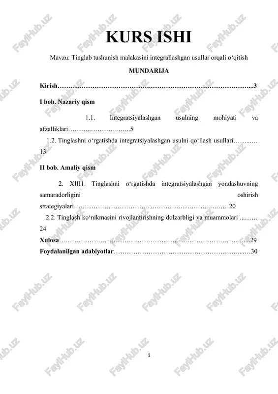 tinglab tushunish malakasini integrallashgan usullar orqali oʻqitish — DOCX