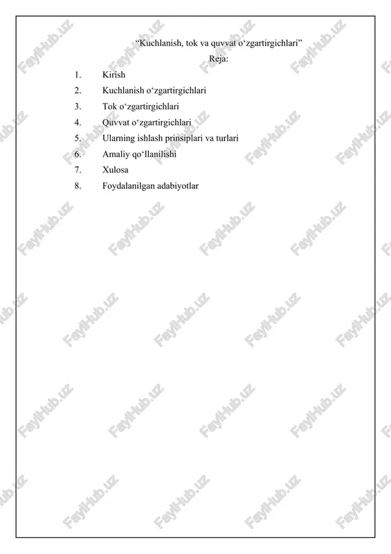 kuchlanish, tok va quvvat o‘zgartirgichlari — DOCX