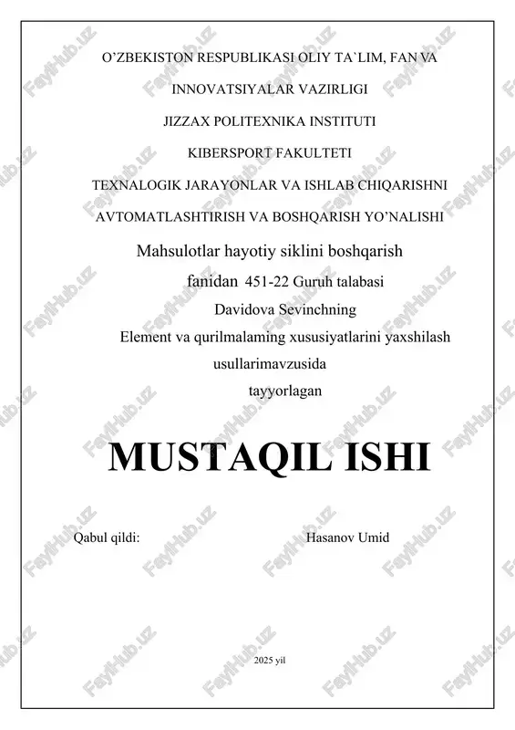 element va qurilmalaming xususiyatlarini yaxshilash usullari — DOCX