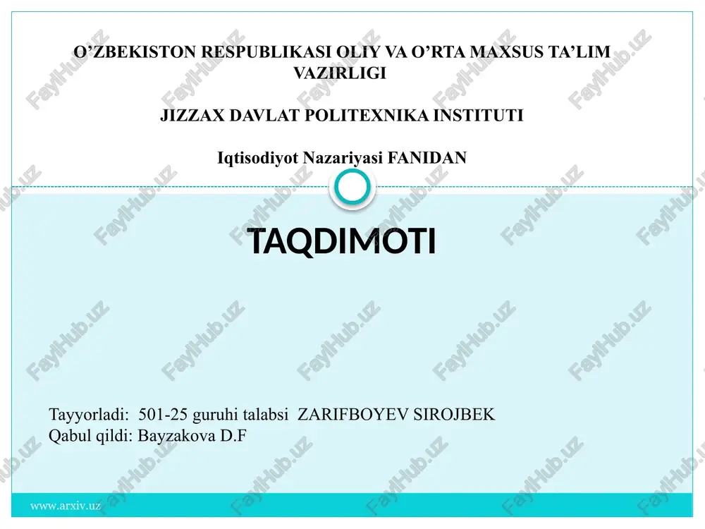 ishlab chiqarish jarayoni, uning natijalari va samaradorligi — PPTX
