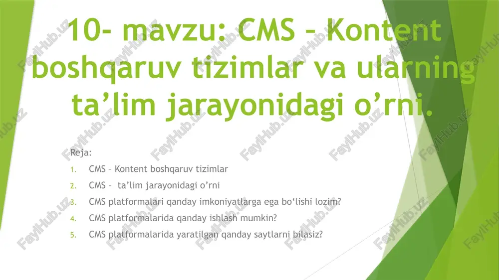 cms –kontentboshqaruvtizimlar — PPTX