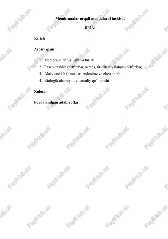 membranalar orqali moddalarni tashish — DOCX