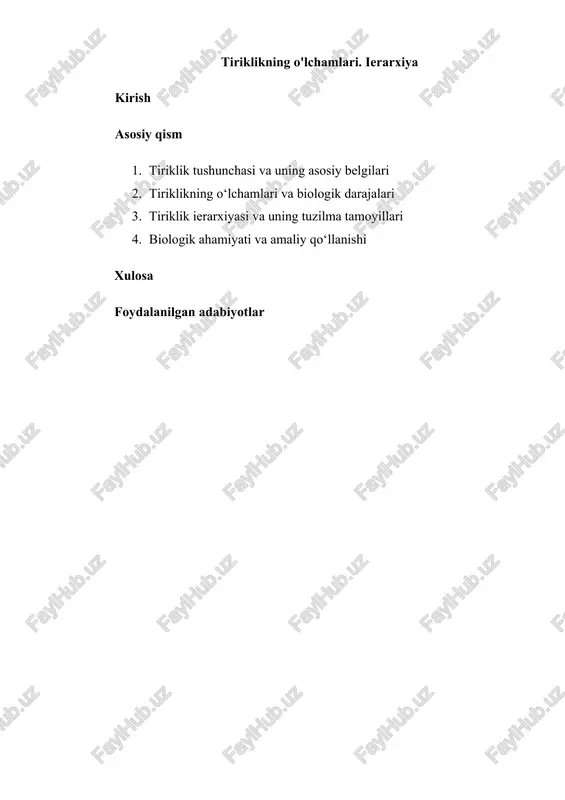 tiriklikning o'lchamlari. ierarxiya — DOCX