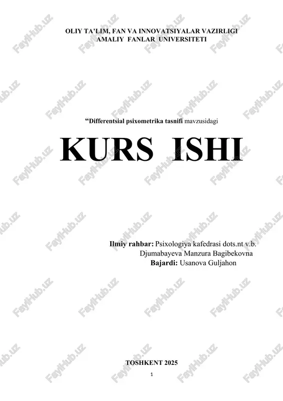 “differentsial psixometrika tasnifi” kurs ishi — DOCX
