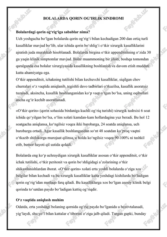 bolalarda qorin og'irlik sindromi — DOCX