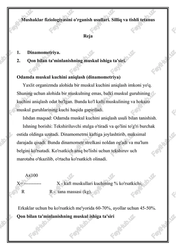 mushaklar fiziologiyasini o'rganish usullari — DOCX