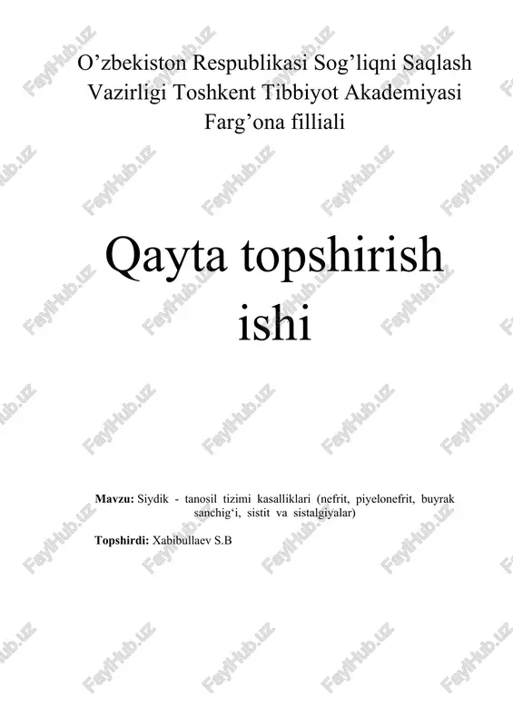 siydik - tanosil tizimi kasalliklari — DOCX