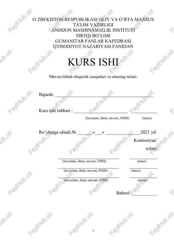 ishlab chiqarish xarajatlari va ularning turlari — DOCX