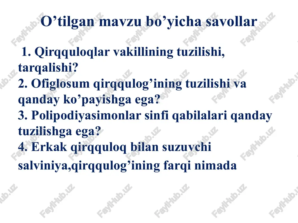 o’tilgan mavzobo’yicha savollar — PPTX