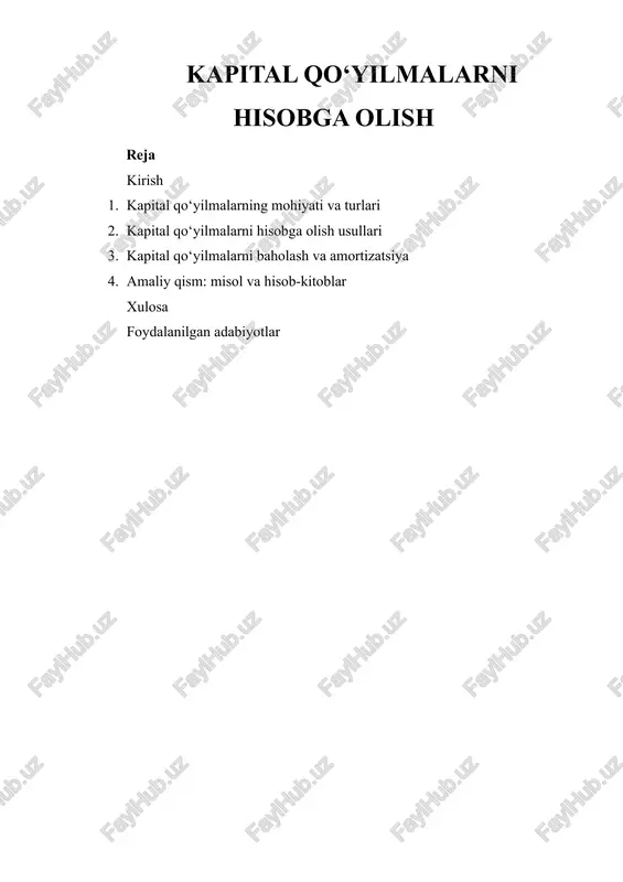 kapital qo‘yilmalarni hisobga olish — DOCX