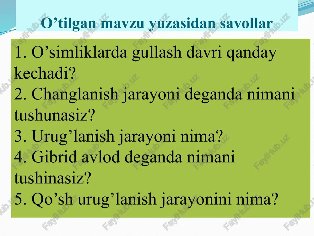 o’tilgan mavzu — PPTX
