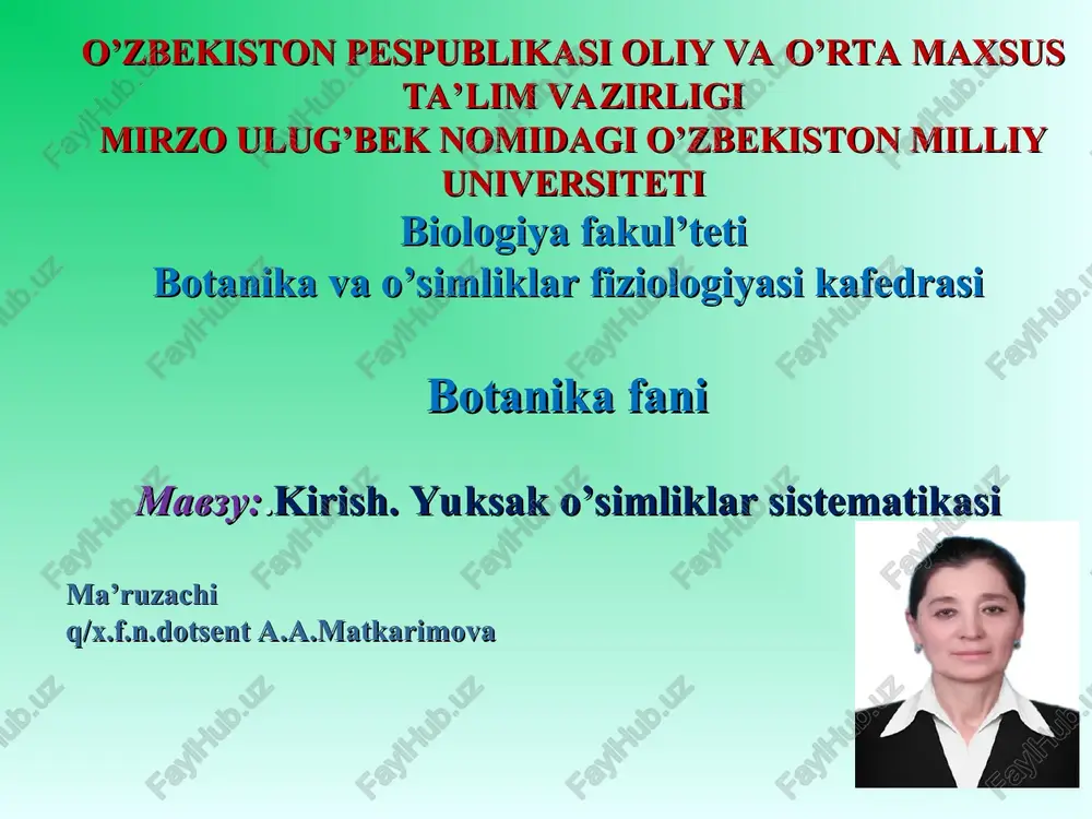 yuksak o’simliklar sistematikasi — PPT