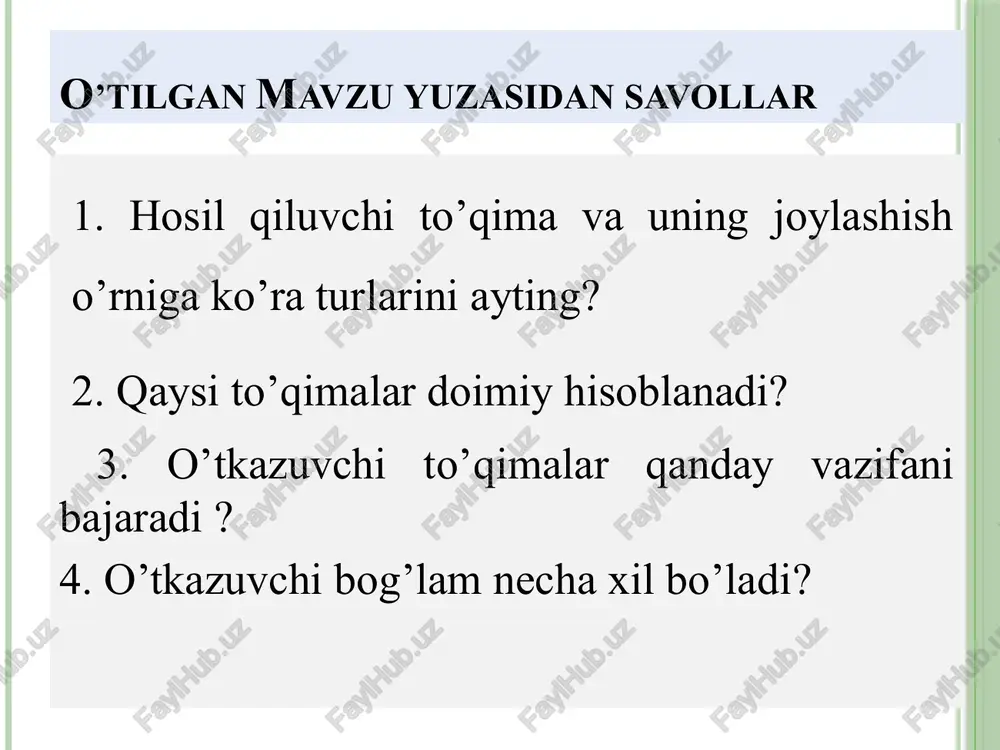 o’tilgan mavzuyuzasidansavollar — PPTX