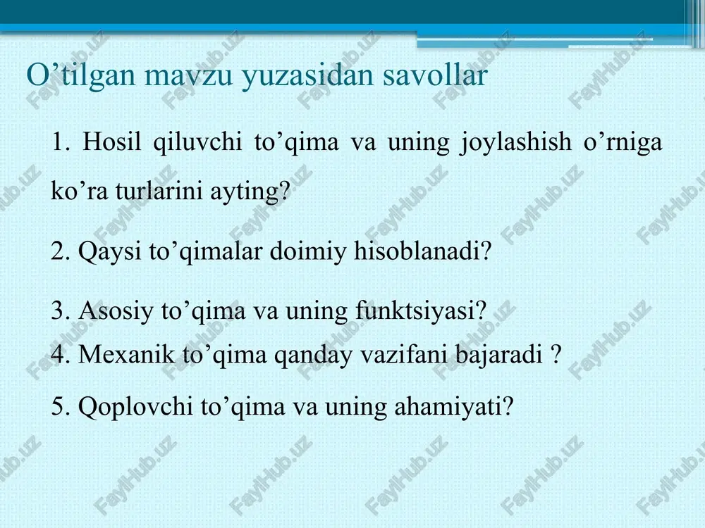 o’tilganmavzuyuzasidansavollar — PPTX