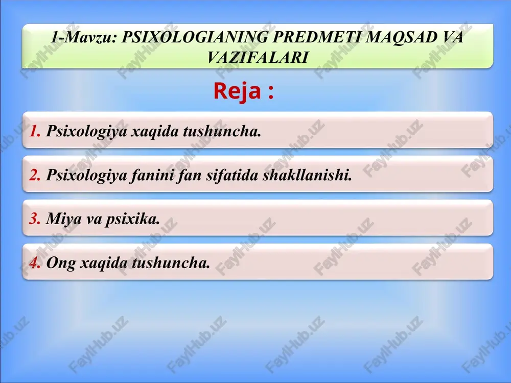 psixologianing predmeti maqsad va vazifalari — PPT