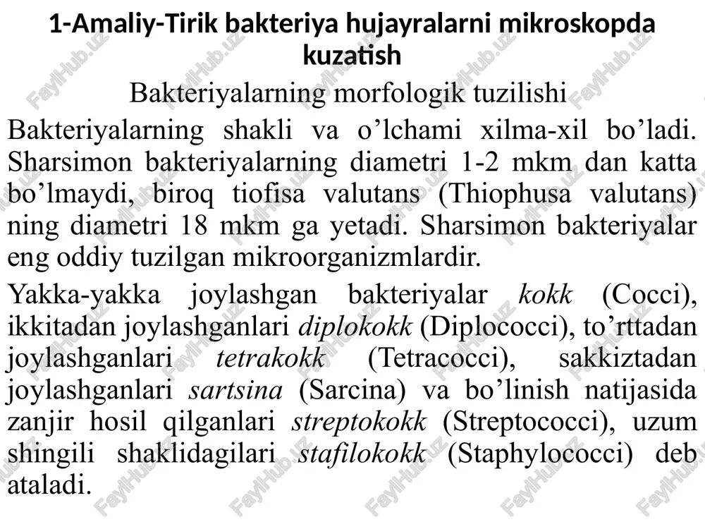 amaliy-tirikbakteriyahujayralarnimikroskopdakuzatish — PPTX