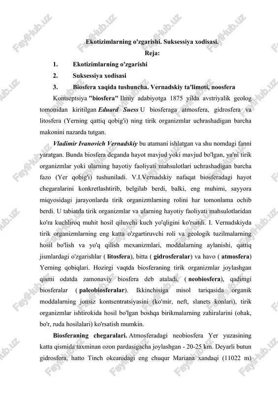 ekotizimlarning o'zgarishi — DOCX
