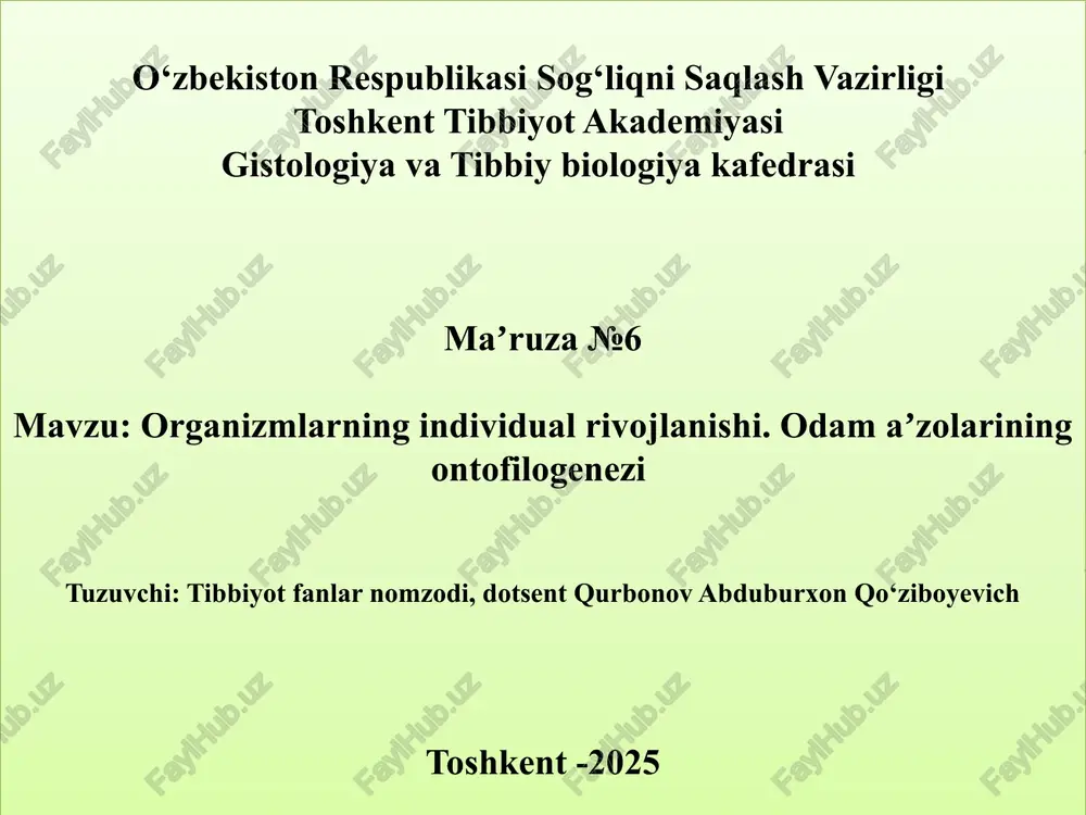 ontogenezning tiplari va davrlari — PPTX