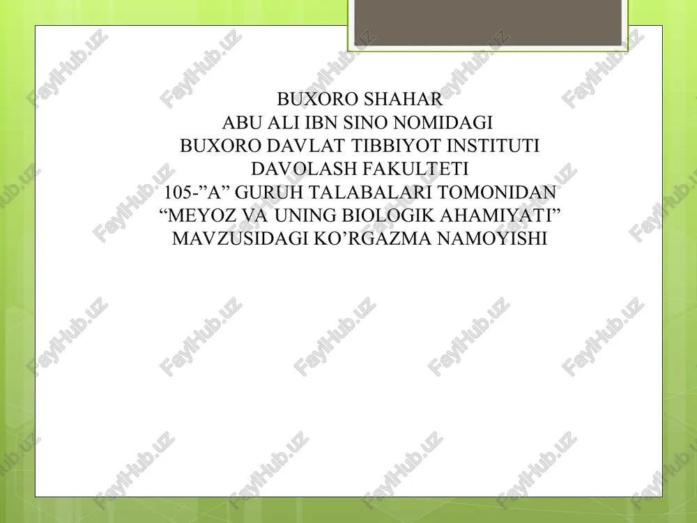 "meyoz va uning biologik ahamiyati" — PPT