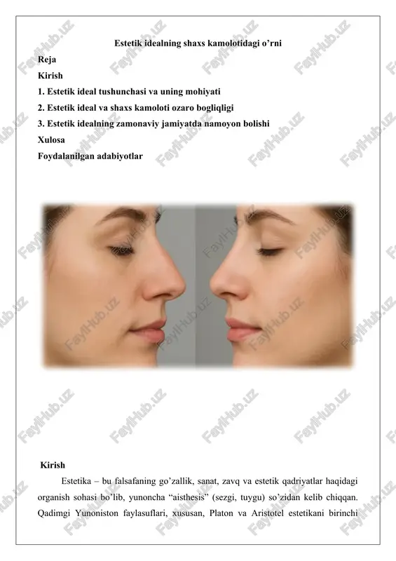 estetik idealning shaxs kamolotidagi o’rni — DOCX