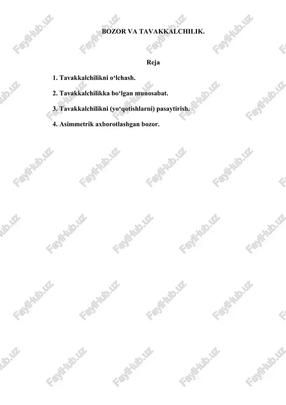 bozor va tavakkalchilik — DOCX