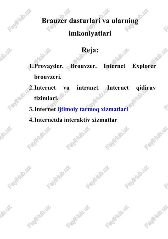 brauzer dasturlari va ularning imkoniyatlari — DOCX