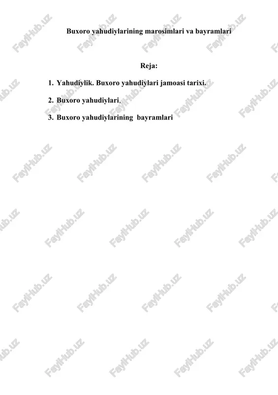buxoro yahudiylarining marosimlari va bayramlari — DOCX
