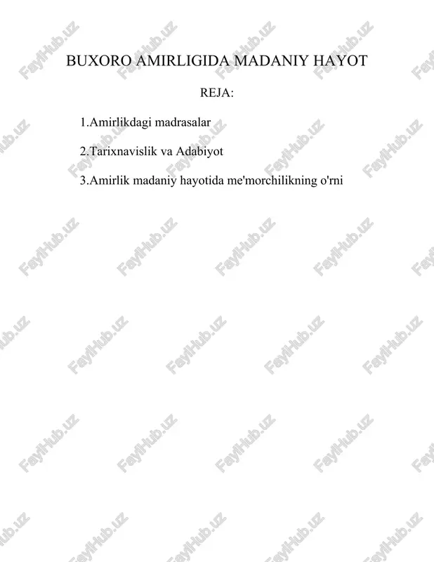 buxoro amirligida madaniy hayot — DOCX