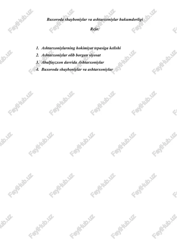 buxoroda shayboniylar va ashtarxoniylar hukumdorligi — DOC