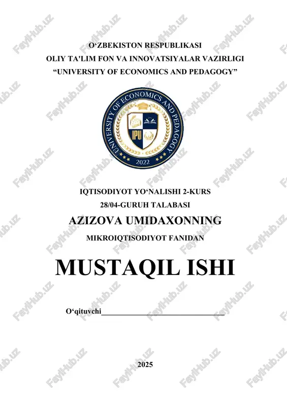 mikro iqtisodiyot fanidan mustaqil ish — DOCX