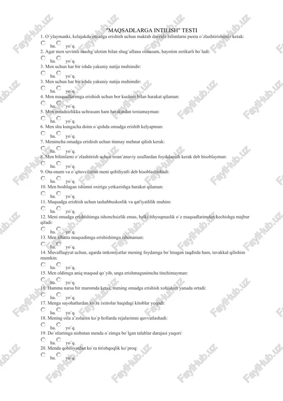 maqsadlarga intilish testi — DOCX