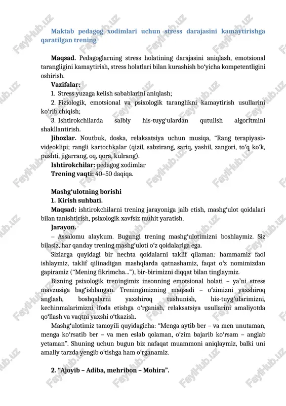 stressni kamaytirish treningi — DOCX