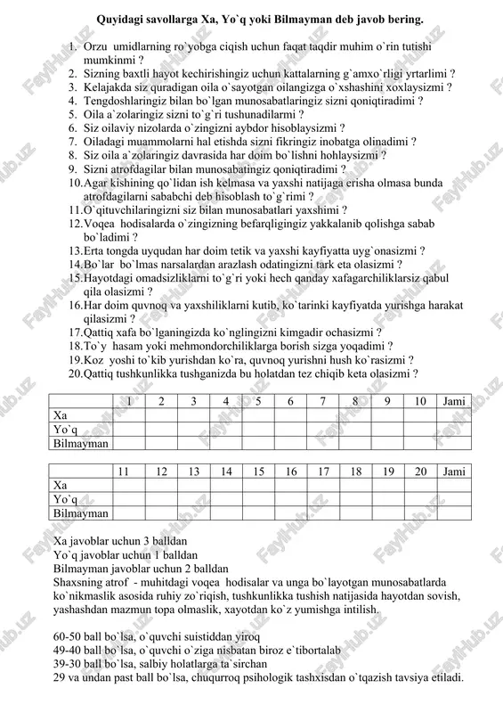 xayotiy savollar — DOC