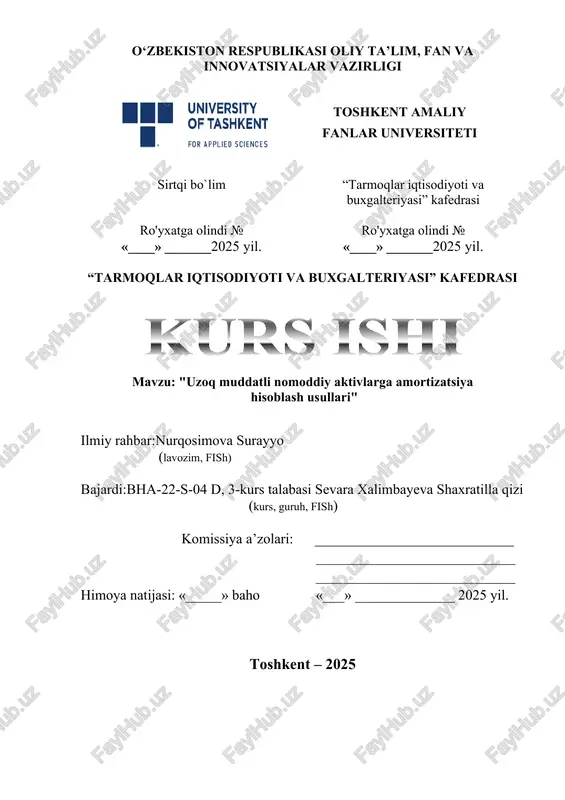 uzoq muddatli nomoddiy aktivlarga amortizatsiya hisoblash usullari — DOCX