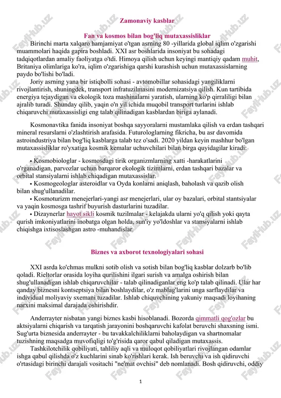 zamonaviy kasblar — DOCX