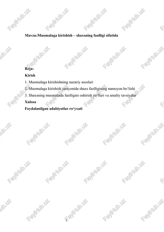 muomalaga kirishish – shaxsning faolligi sifatida — DOCX