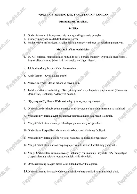 o‘zbekistonning eng yangi tarixi — DOCX