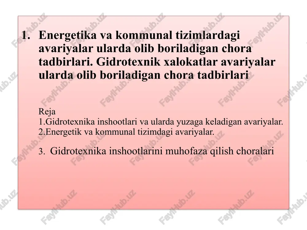 gidrotexnik xalokatlar va avariyalar — PPTX