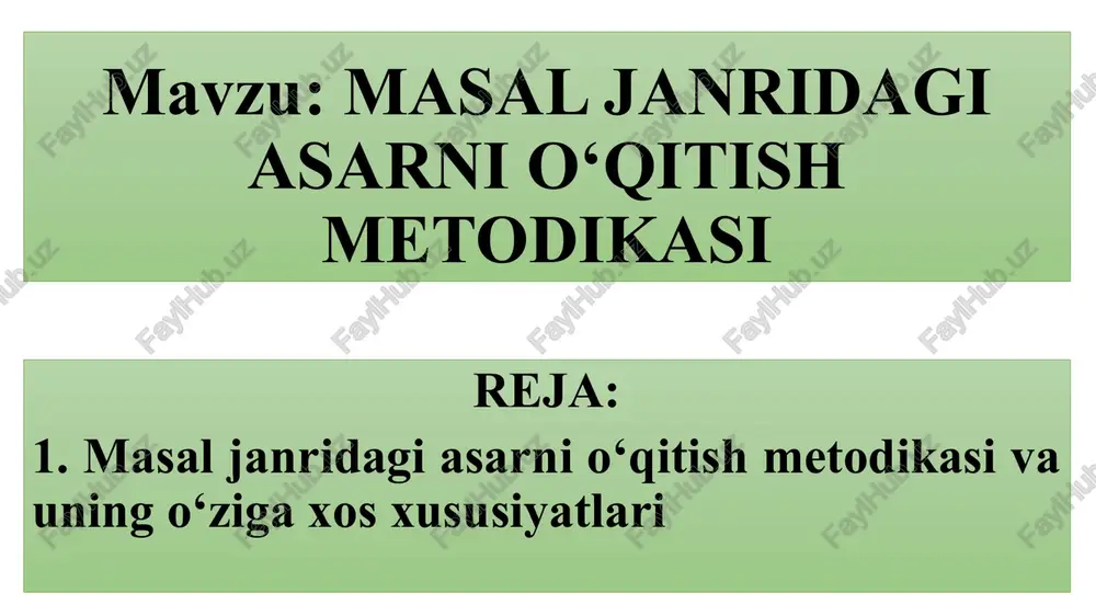 masal janridagi asarni o‘qitish metodikasi — PPTX